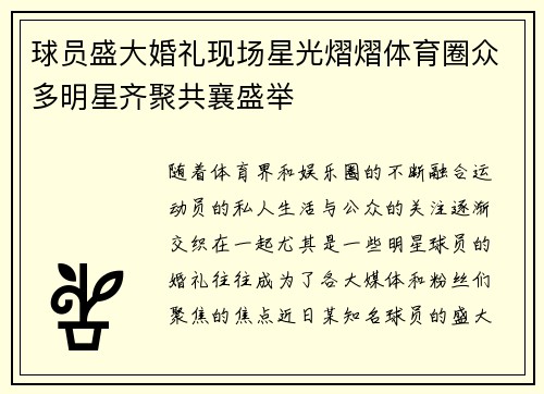 球员盛大婚礼现场星光熠熠体育圈众多明星齐聚共襄盛举