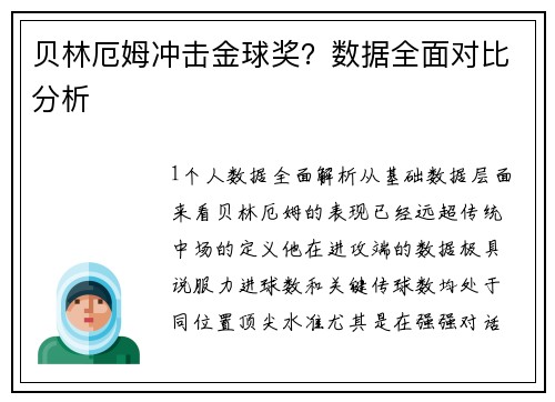贝林厄姆冲击金球奖？数据全面对比分析